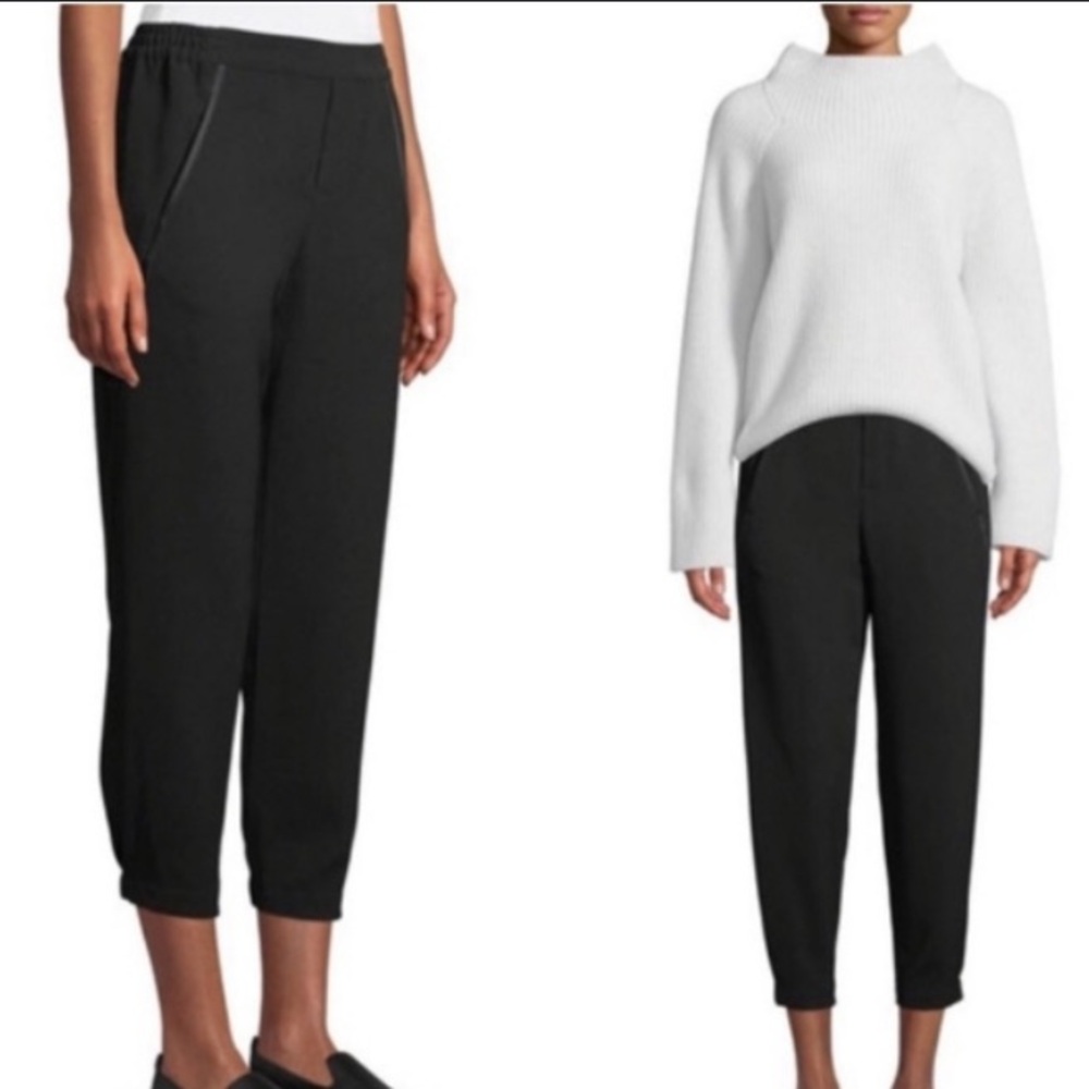 EUC Vince black jogger crop pants with satin trim Size Large
